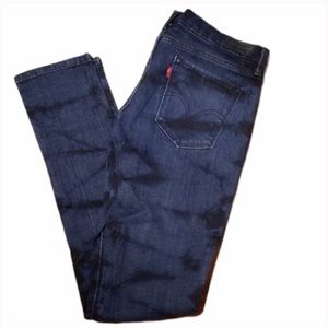 Levis 421 Jeans Womens 27 90’s Style Skinny Dark Wash Tie Dye Cotton Stretch